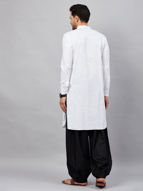 Men's White Cotton Blend Pathani Suit Set